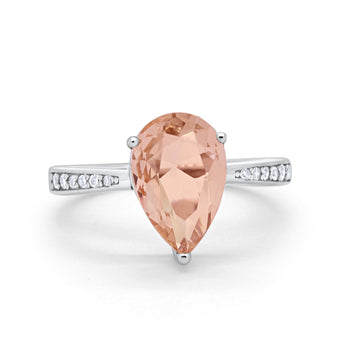 Teardrop Pear Bridal Ring Simulated Morganite CZ 925 Sterling Silver